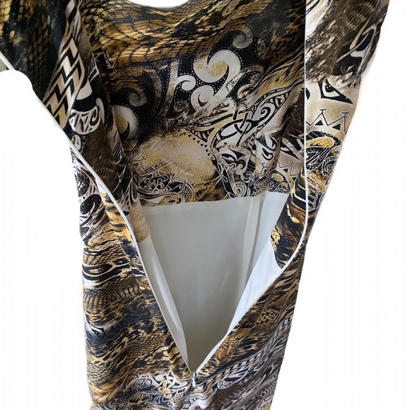 CACHE Asymmetrical Neckline Animal Print BodyCon Dress - Black, Brown, Cream - Picture 5 of 7